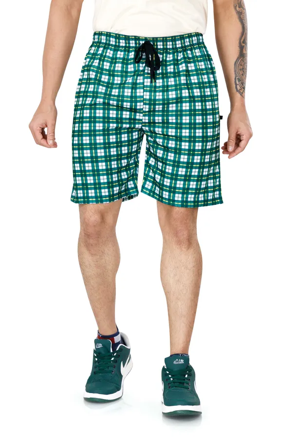 Green_&_Yellow_Checkered_Cotton_Long_Shorts_For_Men