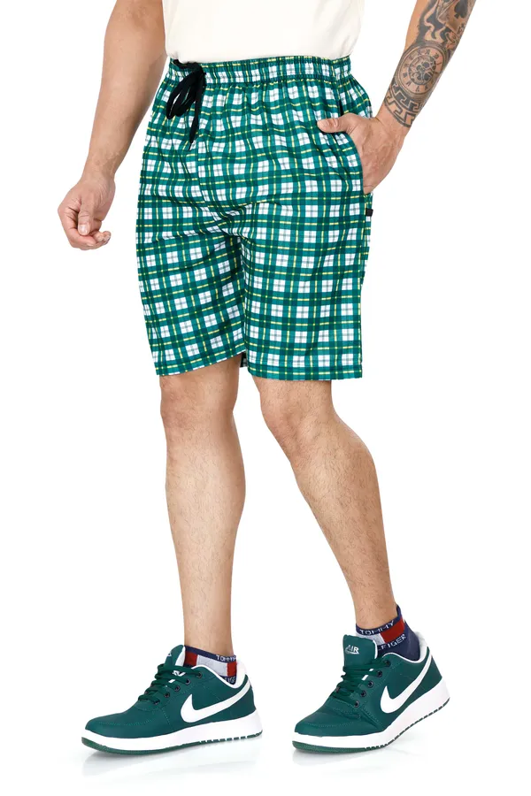 Green_&_Yellow_Checkered_Cotton_Long_Shorts_For_Men