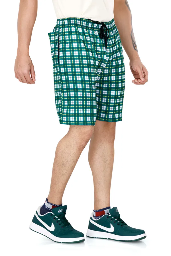 Green_&_Yellow_Checkered_Cotton_Long_Shorts_For_Men