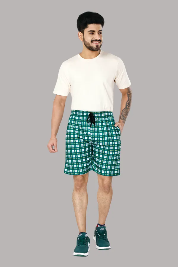 Green_&_Yellow_Checkered_Cotton_Long_Shorts_For_Men