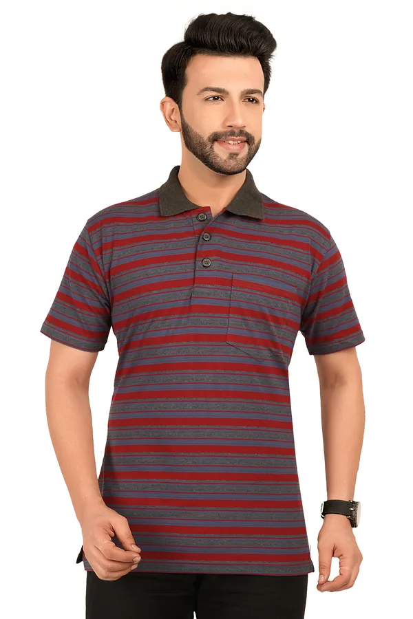 Multicolour_Polo_Neck_Half_Sleeve_T-Shirt_With_Pocket_For_Men