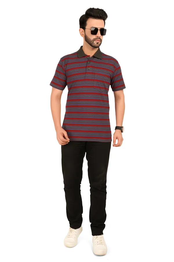 Multicolour_Polo_Neck_Half_Sleeve_T-Shirt_With_Pocket_For_Men