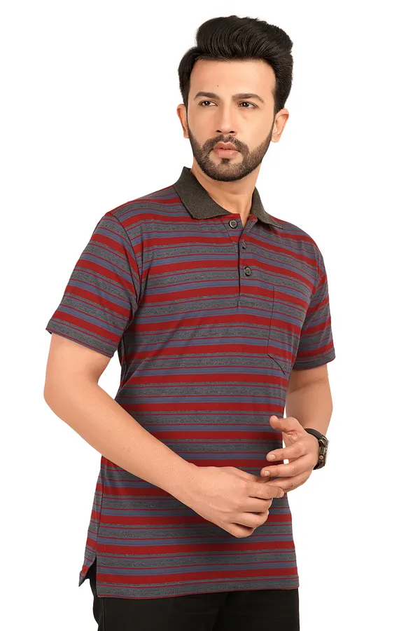 Multicolour_Polo_Neck_Half_Sleeve_T-Shirt_With_Pocket_For_Men