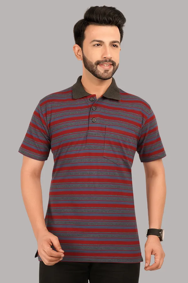 Multicolour_Polo_Neck_Half_Sleeve_T-Shirt_With_Pocket_For_Men
