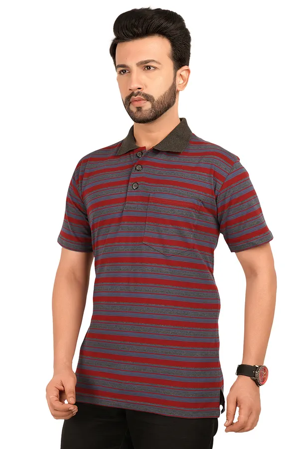 Multicolour_Polo_Neck_Half_Sleeve_T-Shirt_With_Pocket_For_Men