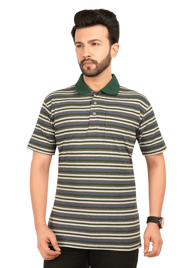 Green_Polo_Neck_Half_Sleeve_T-Shirt_With_Pocket_For_Men