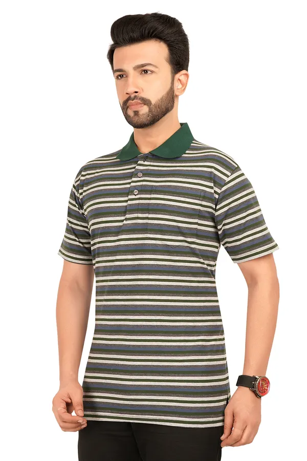 Green_Polo_Neck_Half_Sleeve_T-Shirt_With_Pocket_For_Men