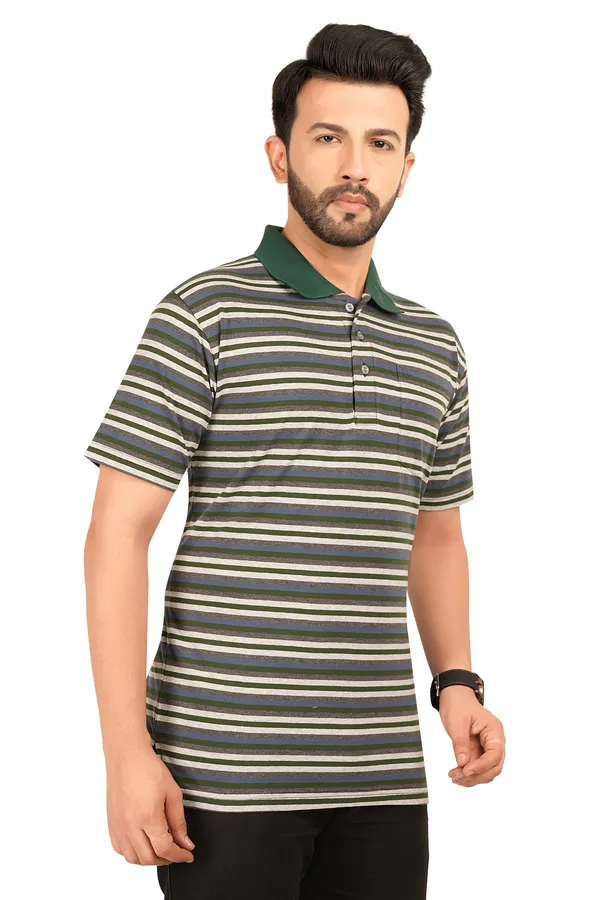 Green_Polo_Neck_Half_Sleeve_T-Shirt_With_Pocket_For_Men