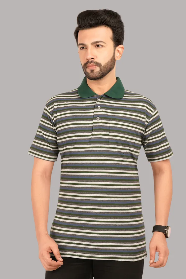 Green_Polo_Neck_Half_Sleeve_T-Shirt_With_Pocket_For_Men