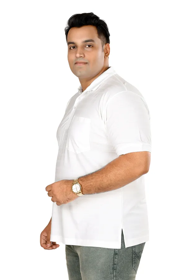 White_Polo_Neck_Half_Sleeve_T-Shirt_With_Pocket_For_Men
