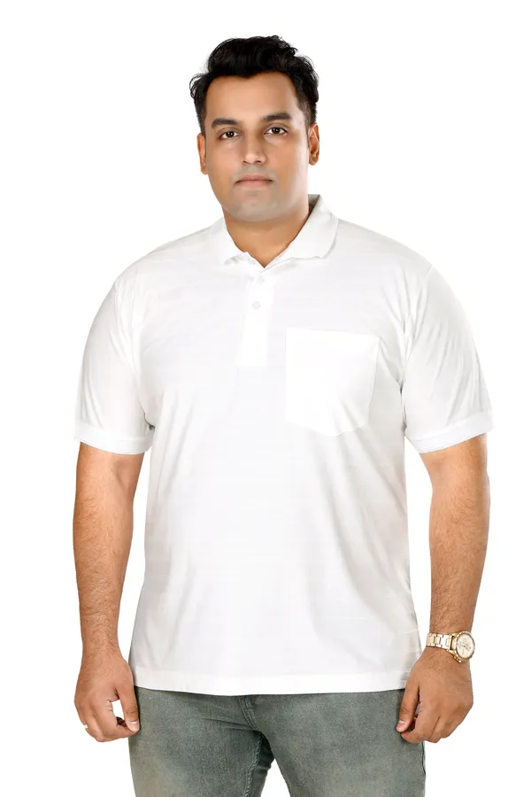 White_Polo_Neck_Half_Sleeve_T-Shirt_With_Pocket_For_Men
