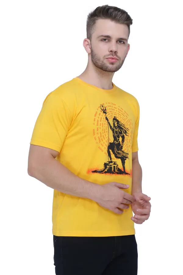 Yellow_Round_Neck_Printed_Half_Sleeve_T-Shirt_For_Men