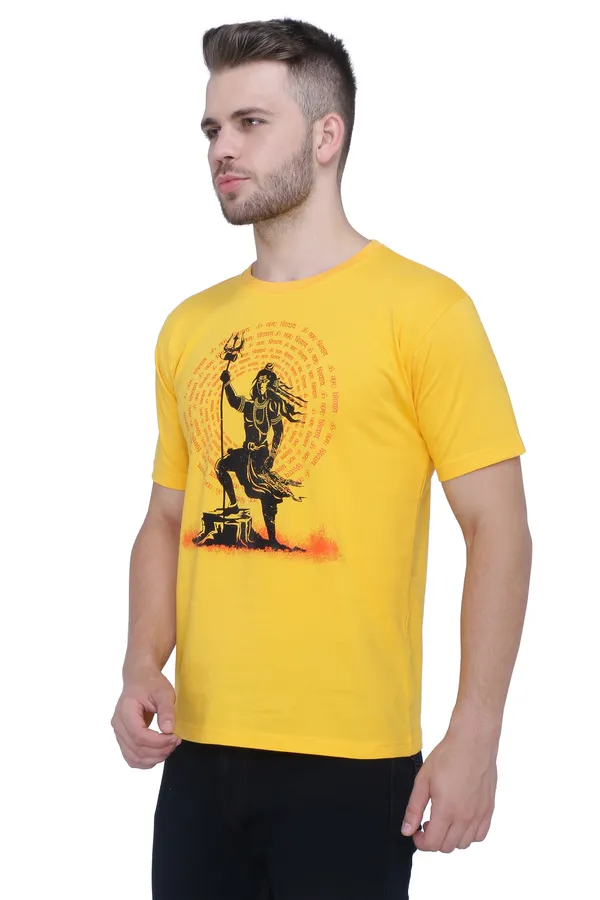 Yellow_Round_Neck_Printed_Half_Sleeve_T-Shirt_For_Men