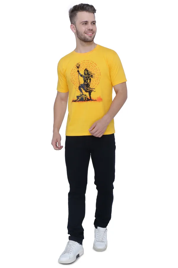 Yellow_Round_Neck_Printed_Half_Sleeve_T-Shirt_For_Men