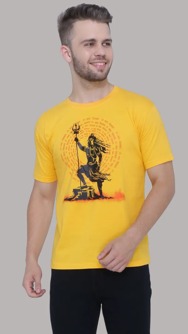 Yellow_Round_Neck_Printed_Half_Sleeve_T-Shirt_For_Men