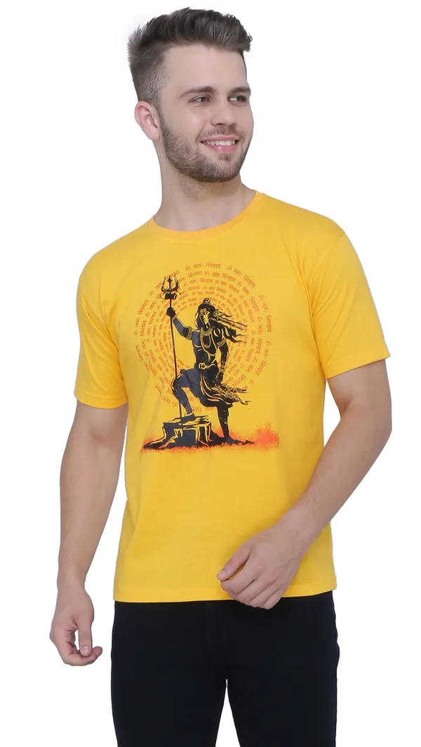 Yellow_Round_Neck_Printed_Half_Sleeve_T-Shirt_For_Men