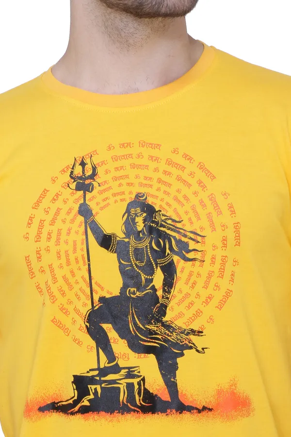Yellow_Round_Neck_Printed_Half_Sleeve_T-Shirt_For_Men