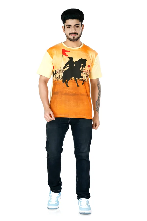 Butter_Yellow_Round_Neck_Printed_Half_Sleeve_T-Shirt_For_Men