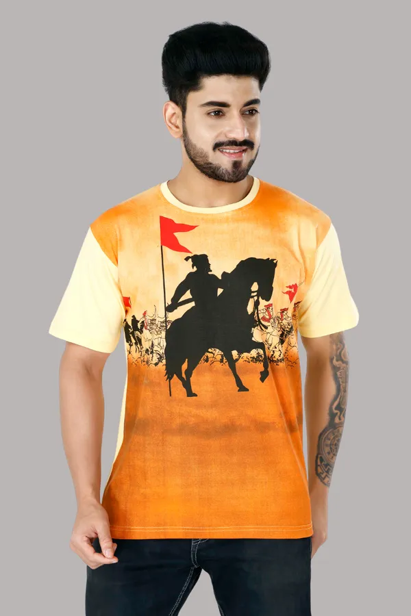 Butter_Yellow_Round_Neck_Printed_Half_Sleeve_T-Shirt_For_Men