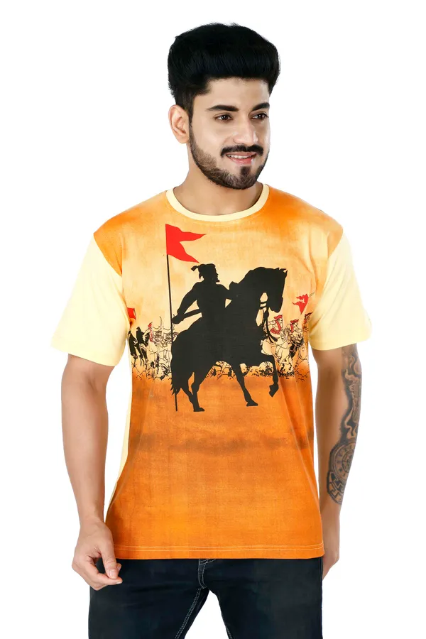 Butter_Yellow_Round_Neck_Printed_Half_Sleeve_T-Shirt_For_Men