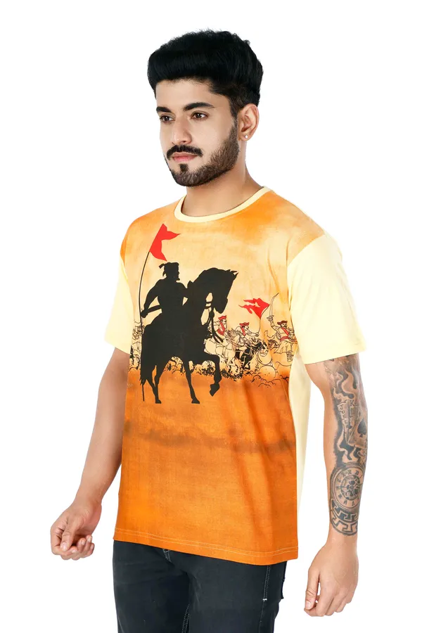 Butter_Yellow_Round_Neck_Printed_Half_Sleeve_T-Shirt_For_Men