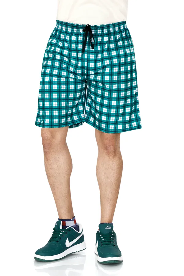 Green_&_Black_Checkered_Cotton_Long_Shorts_For_Men