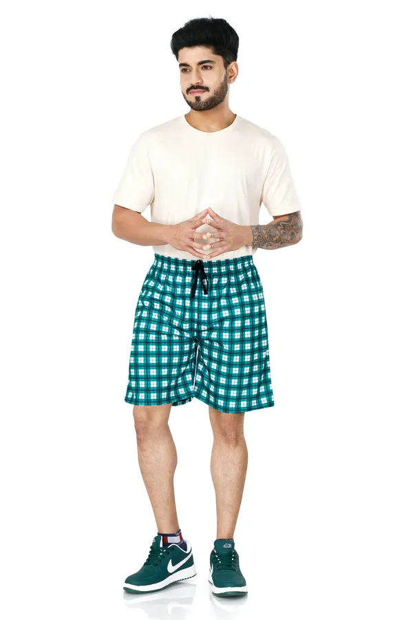 Green_&_Black_Checkered_Cotton_Long_Shorts_For_Men