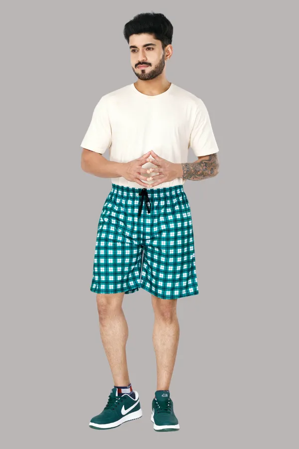 Green_&_Black_Checkered_Cotton_Long_Shorts_For_Men