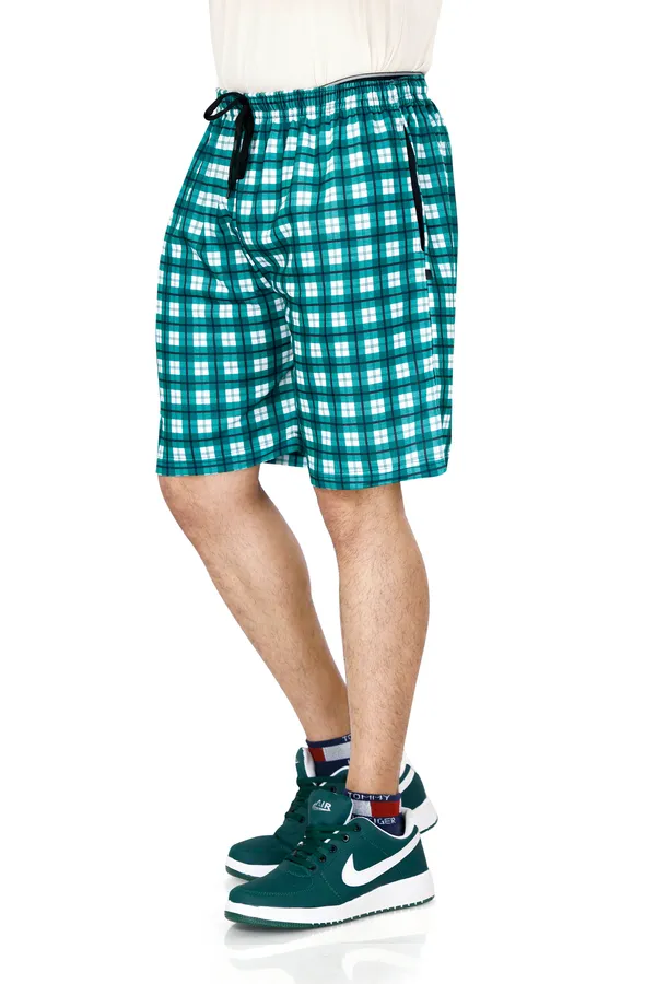 Green_&_Black_Checkered_Cotton_Long_Shorts_For_Men