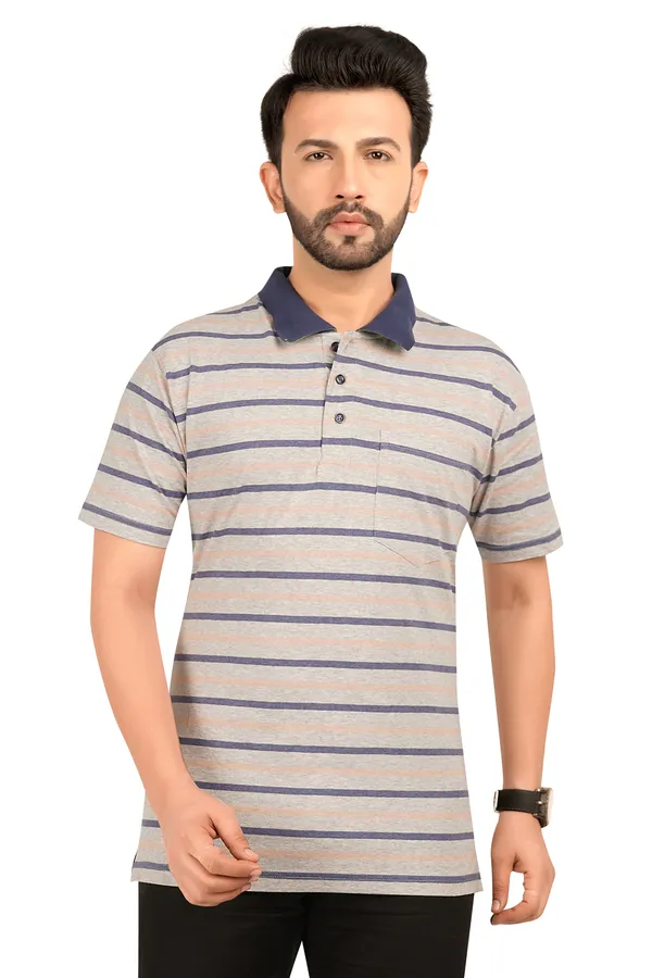 Grey_Polo_Neck_Half_Sleeve_T-Shirt_With_Pocket_For_Men
