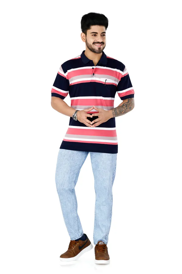 Multicolour_Polo_Neck_Half_Sleeve_T-Shirt_With_Pocket_For_Men