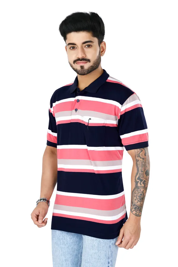 Multicolour_Polo_Neck_Half_Sleeve_T-Shirt_With_Pocket_For_Men