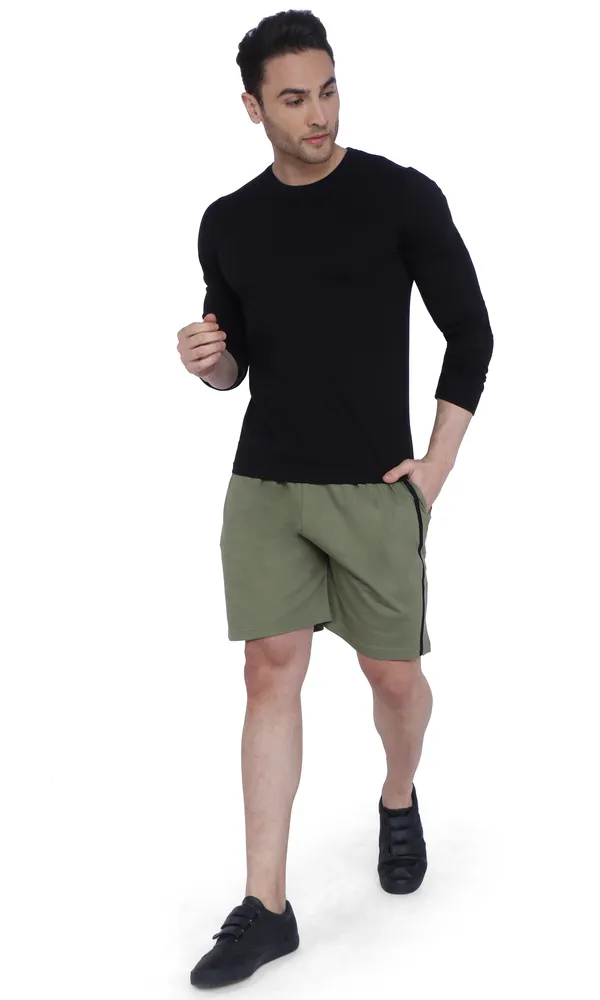 Olive_Green_Cotton_Striped_Long_Shorts_For_Men
