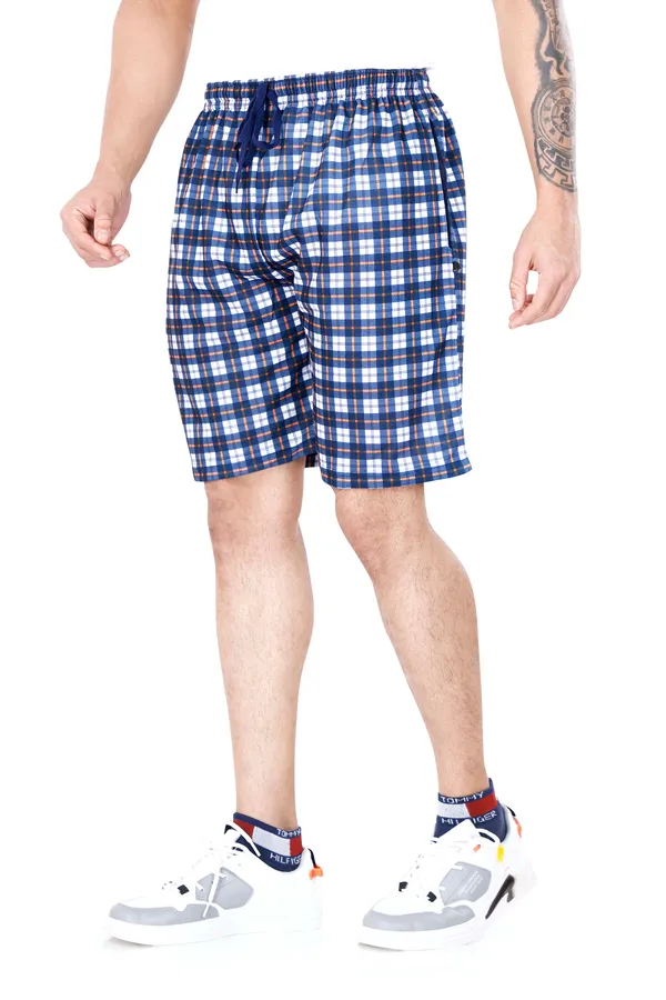 Blue_&_Orange_Checkered_Cotton_Long_Shorts_For_Men