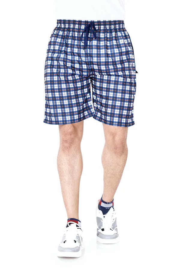 Blue_&_Orange_Checkered_Cotton_Long_Shorts_For_Men