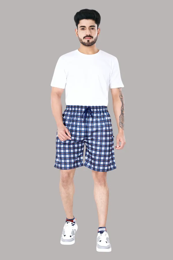 Blue_&_Orange_Checkered_Cotton_Long_Shorts_For_Men