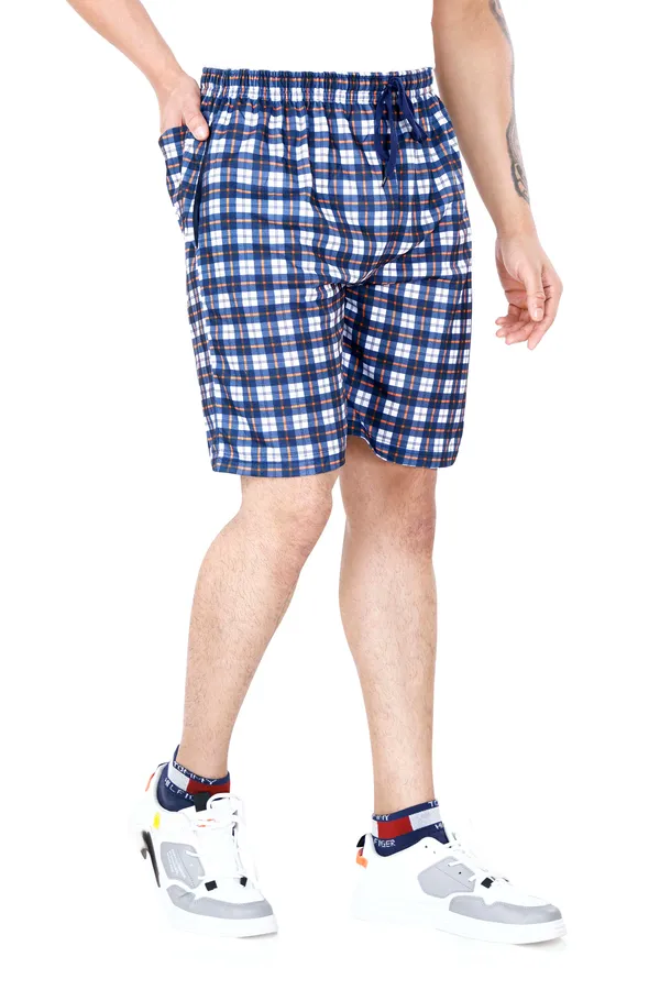 Blue_&_Orange_Checkered_Cotton_Long_Shorts_For_Men