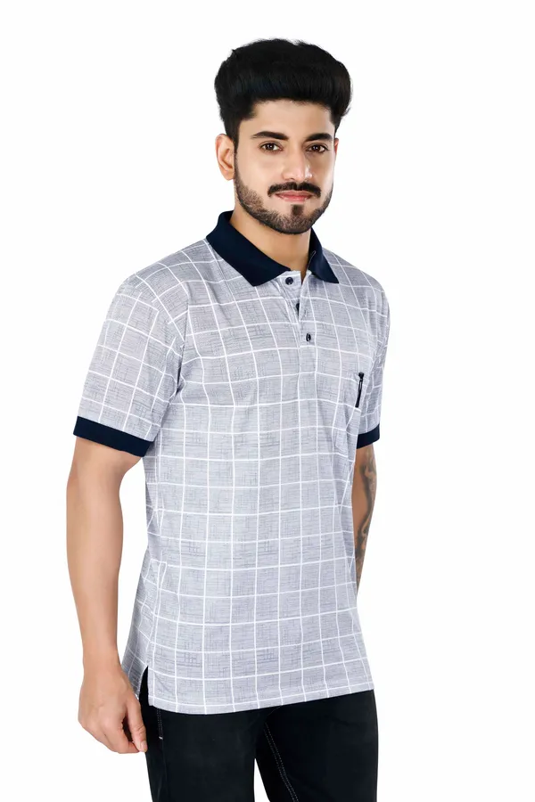 Grey_&_Blue_Polo_Neck_Half_Sleeve_T-Shirt_With_Pocket_For_Men