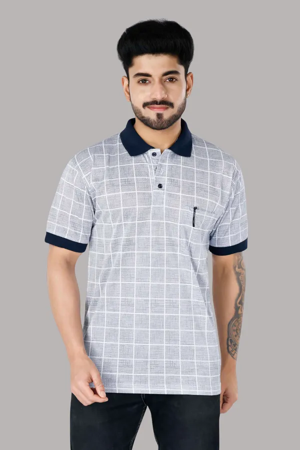 Grey_&_Blue_Polo_Neck_Half_Sleeve_T-Shirt_With_Pocket_For_Men