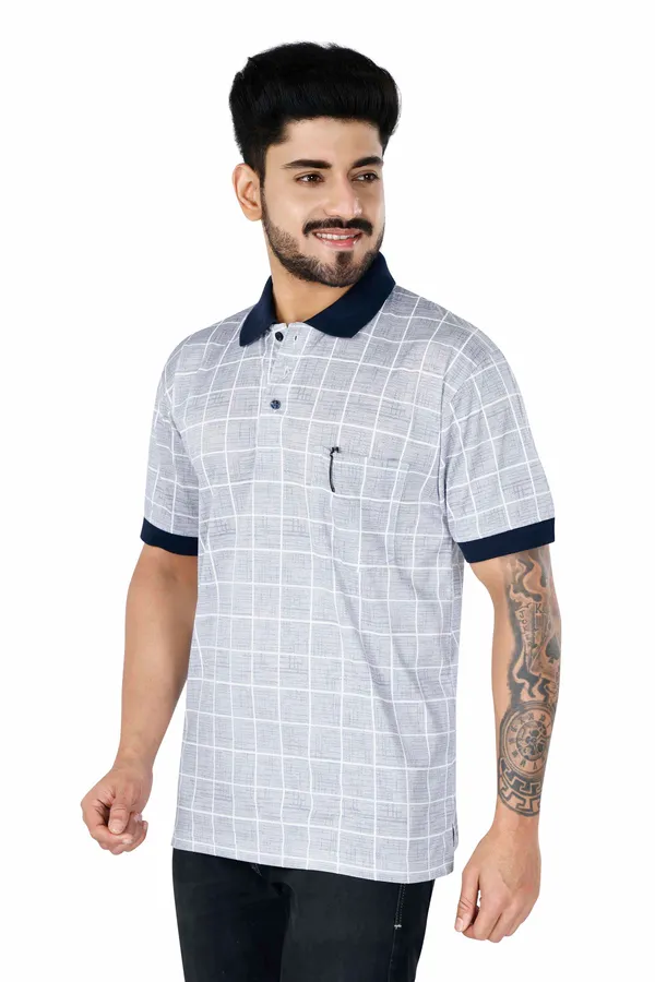 Grey_&_Blue_Polo_Neck_Half_Sleeve_T-Shirt_With_Pocket_For_Men