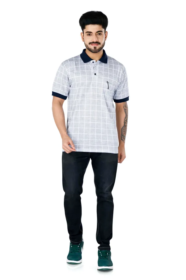 Grey_&_Blue_Polo_Neck_Half_Sleeve_T-Shirt_With_Pocket_For_Men