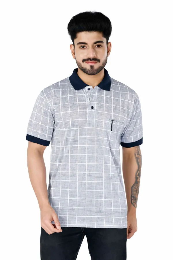 Grey_&_Blue_Polo_Neck_Half_Sleeve_T-Shirt_With_Pocket_For_Men