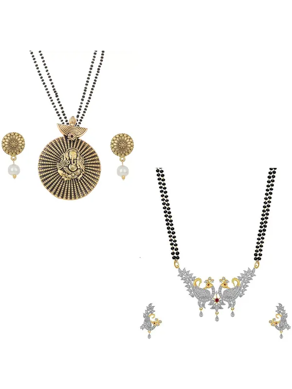 Pink_&_White_&_Gold_Elegant_Mangalsutra_&_Earring_Set_For_Women