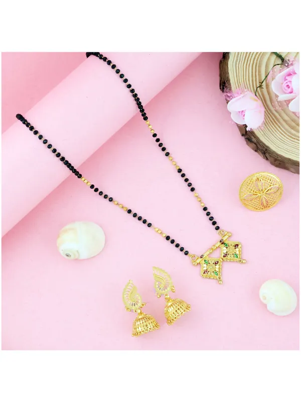 Gold_Elegant_Mangalsutra,_Ring_&_Earring_Set_For_Women