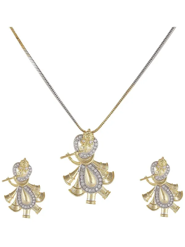 Gold_&_Silver_Elegant_Earring_&_Pendant_Set_For_Women
