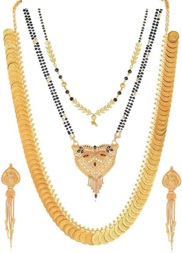 Gold_&_Black_Elegant_Necklace,_Mangalsutra_&_Earring_Set_For_Women
