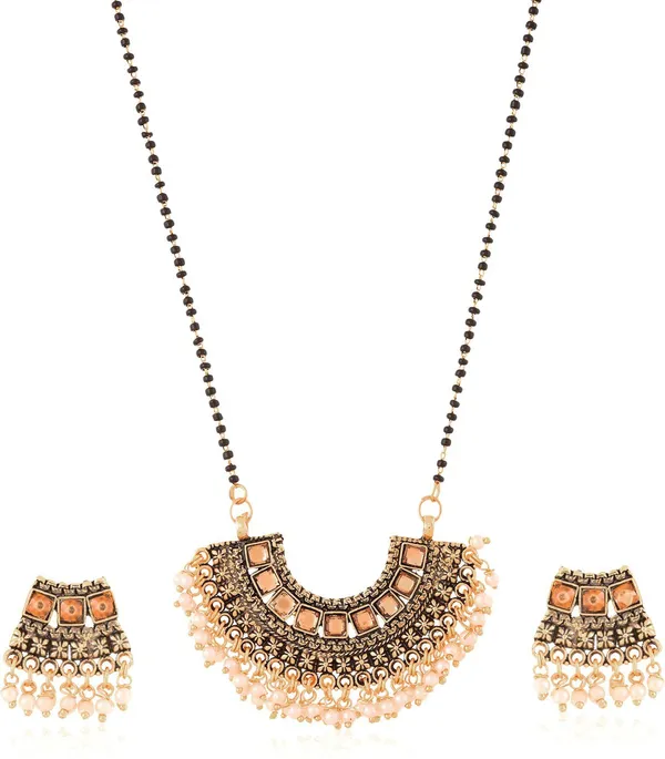 Black_&_Rose_Gold_&_White_Elegant_Mangalsutra_&_Earring_Set_For_Women