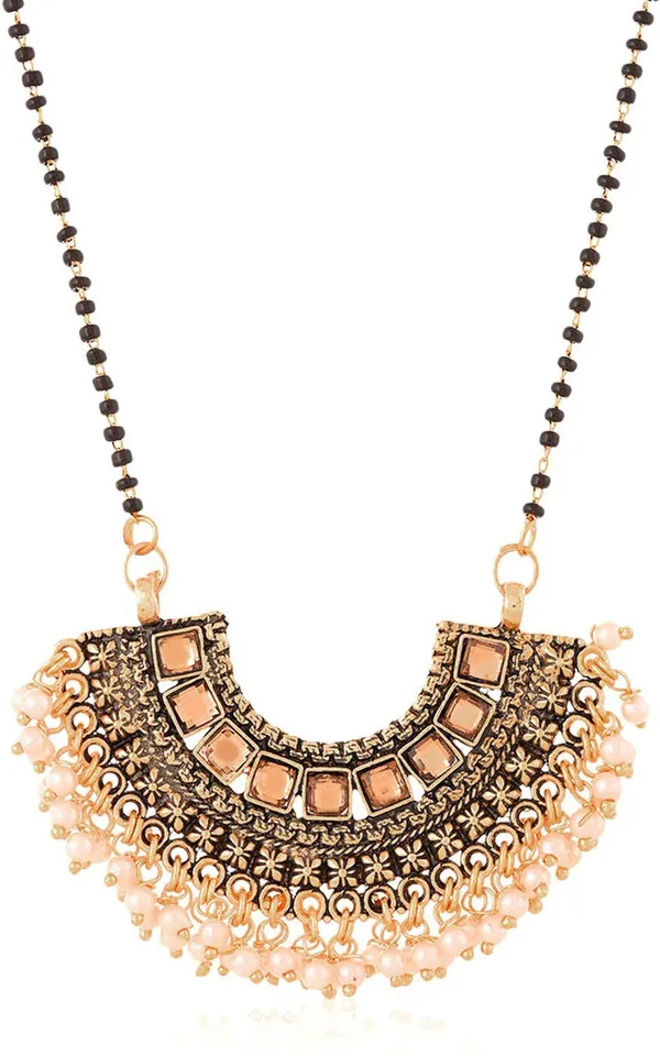 Black_&_Rose_Gold_&_White_Elegant_Mangalsutra_&_Earring_Set_For_Women