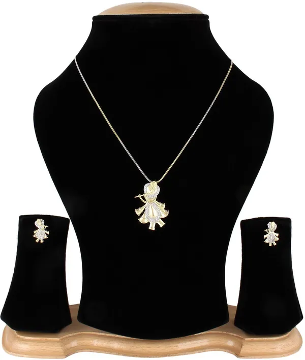 Gold_&_Silver_Elegant_Earring_&_Pendant_Set_For_Women