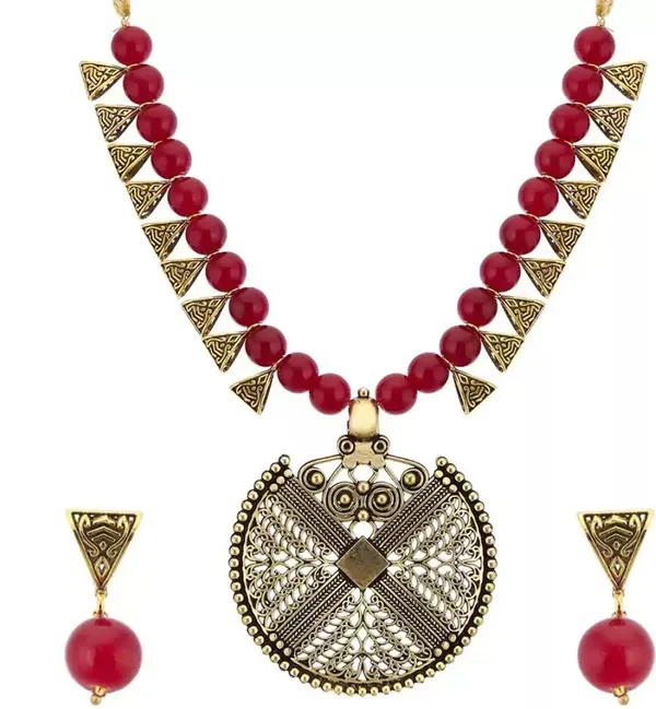 Maroon_&_Gold_Elegant_Earring_&_Necklace_Set_For_Women